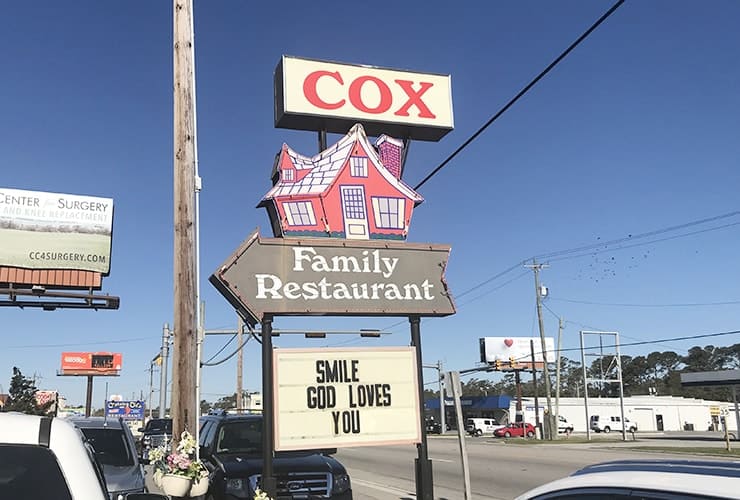 Crystal Coast NC - Cox Family Restaurant - Marquis Sign