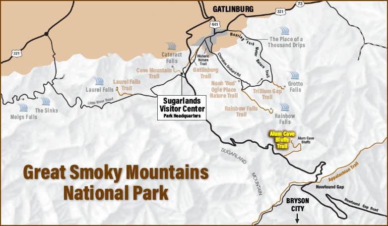 GSMNP Alum Cave Bluffs Trail Map