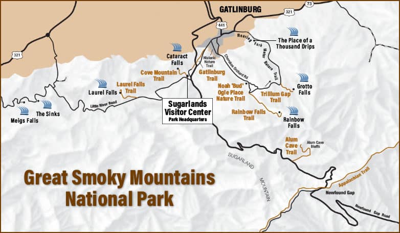 Map of Great Smoky Mountains Waterfalls