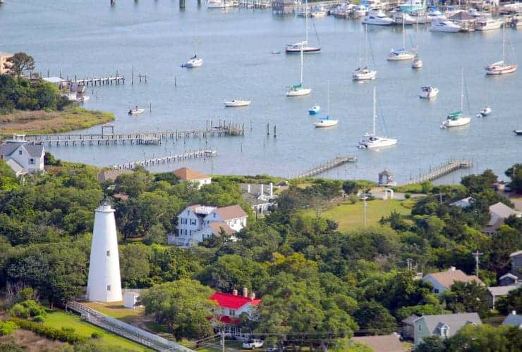 Overhead View of Ocracoke Light Station and Anchorage Marina