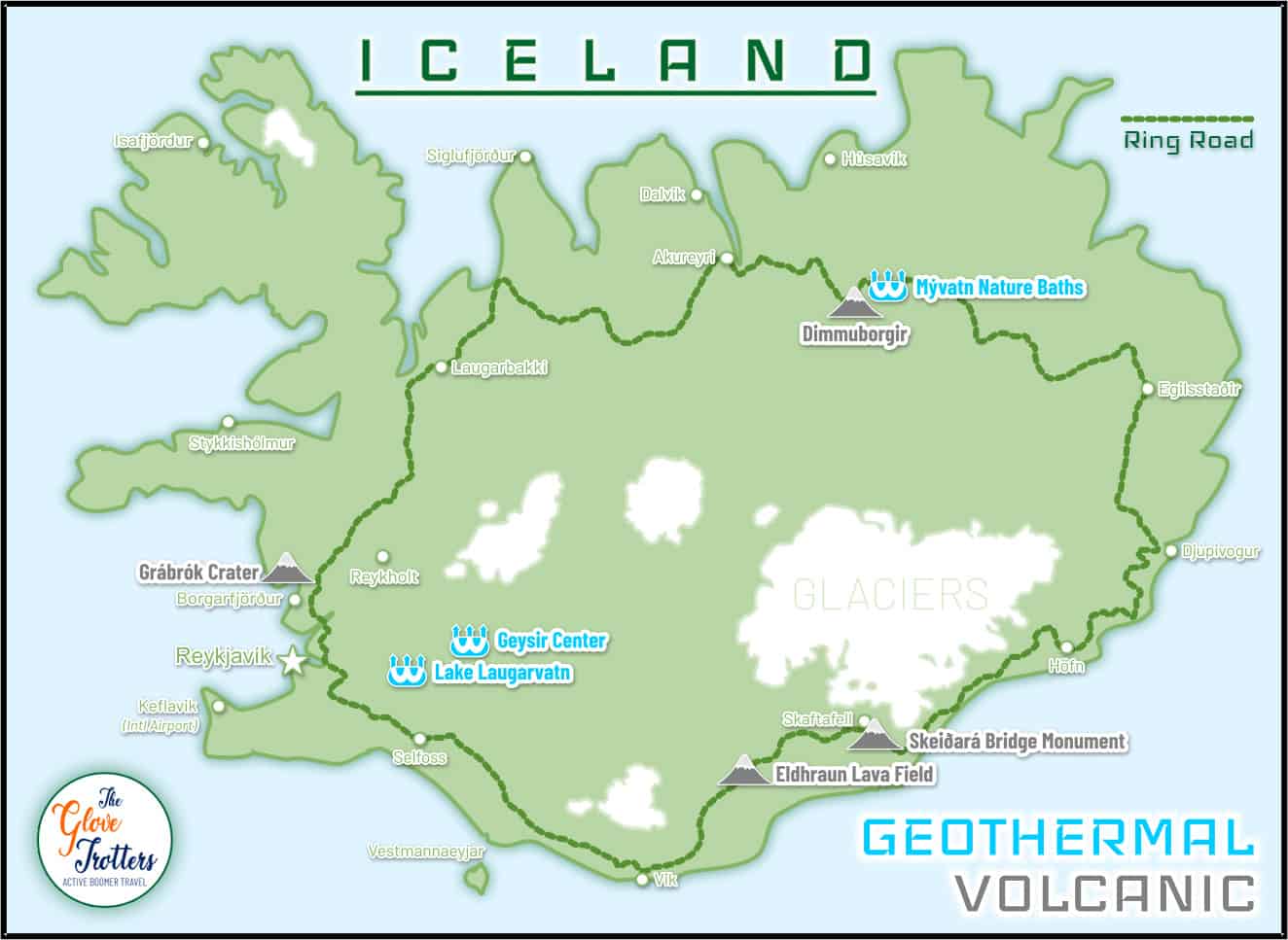 Iceland Map of Geothermal & Volcanic Places to Visit