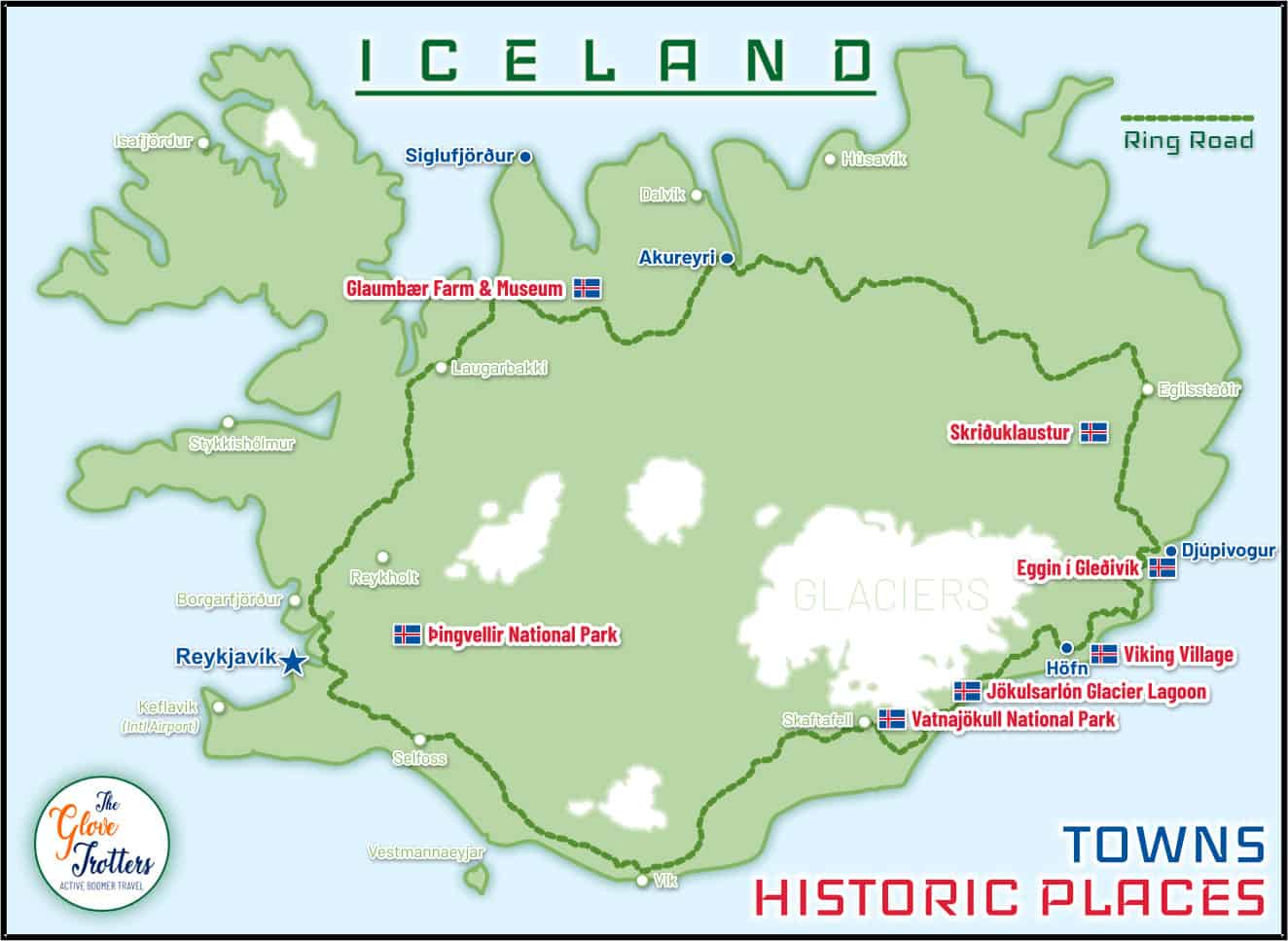 Iceland Towns and Historic Places Map