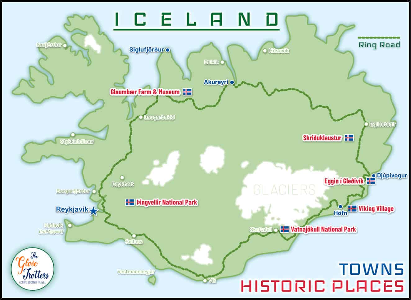 Iceland Towns and Historic Places Map
