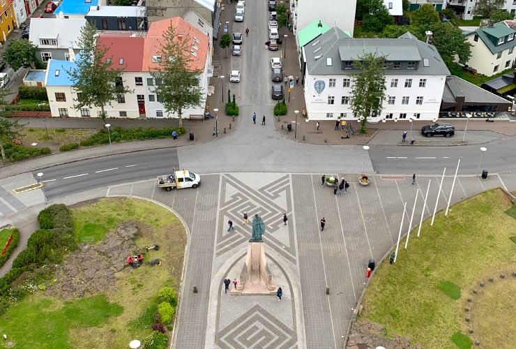 View of Leifur Eiríksson Statue from Hallgrímur's Church Tower