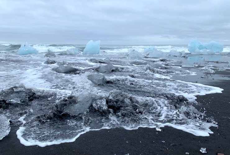 Waves on the Black Sand of Iceland's Diamond Beach