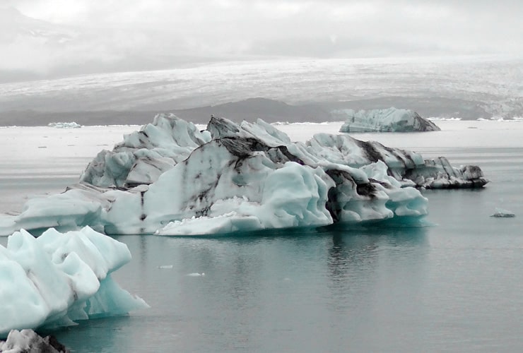 Black Ash Sand Blue Icebergs Jökulsárlón Glacial Lagoon Iceland