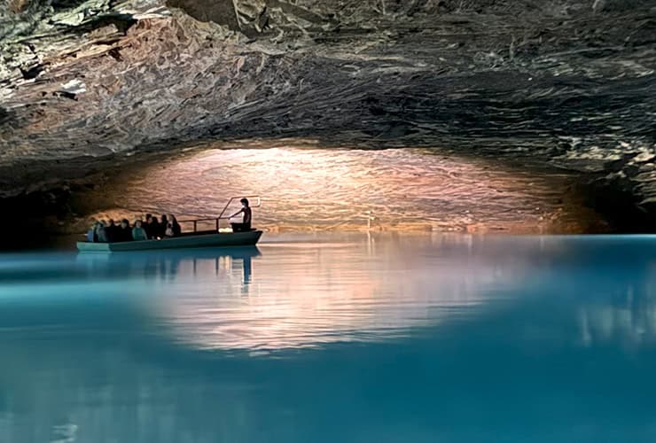 Underground cave lake boat
