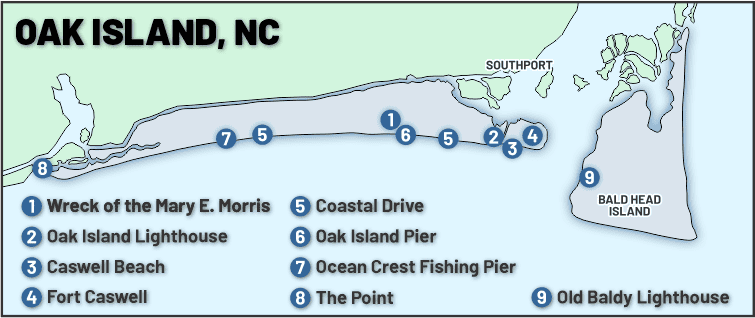 Map of Oak Island, North Carolina