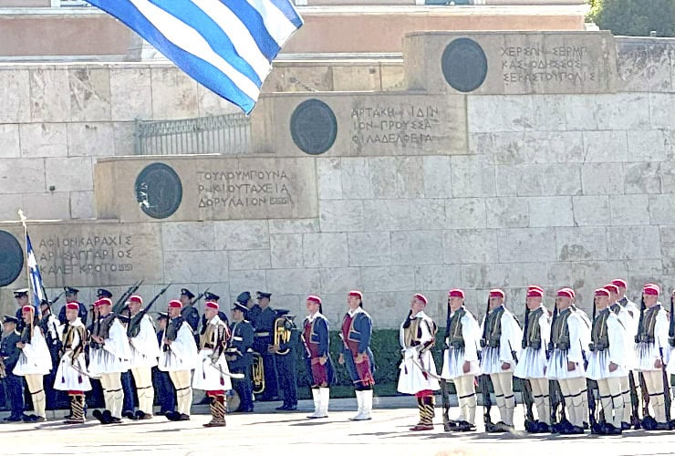 Evzones Guards of Athens at the Monuments to the Unknown Soldier in Syntagma Square