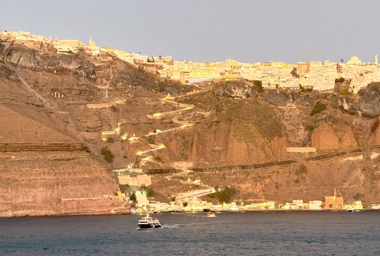 Sunset on the Santorini Cable Car and the Karavolades Stairs