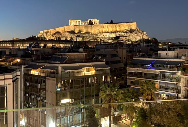 View of the Acropolis of Athens from the Stork Rooftop Restaurant